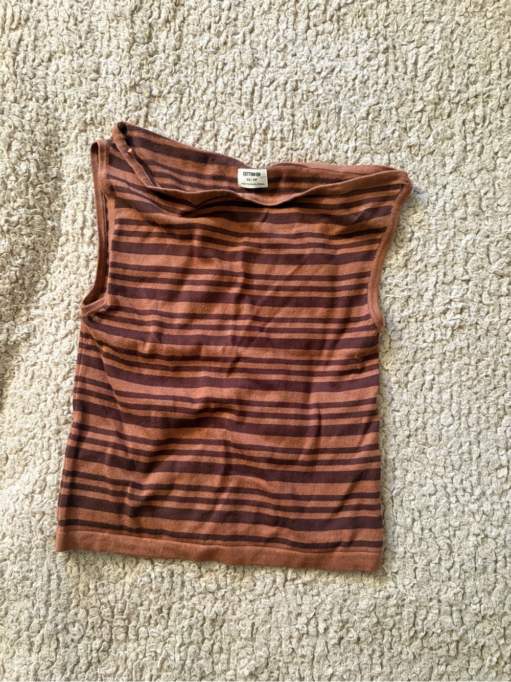 Cotton On Rust and Brown Striped Off Shoulder Top